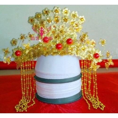 00004 Red Gold Bride Wedding Hair Tiaras Ancient Chinese Empress Hair Piece