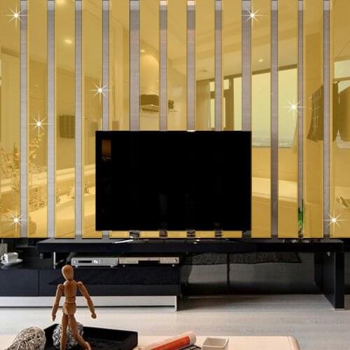 10pcs/set Acrylic Mirror Surface Rectangle Wall Stickers Home Decor Living Room Smooth Striped TV Sofa Background Wall Art Mural
