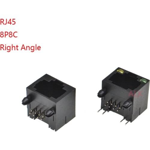 10PCS black RJ45 Network Ethernet FEMALE SOCKET with light RIGHT ANGLE 56 8P8C female jack connector