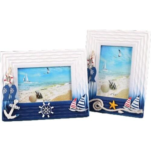 6inch 7inch Blue Ocean Photo Frame Summer Shell Wood Picture Frame Wedding Room Desktop Decorated Oranments Home Decor
