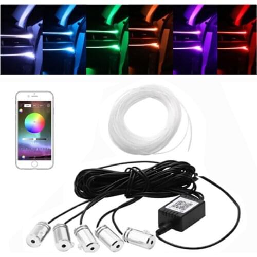 6m RGB LED Car Interior Light Strip Ambient Lamp Wireless APP Control 360 Degree Adjustable Car Romantic Atmosphere Light