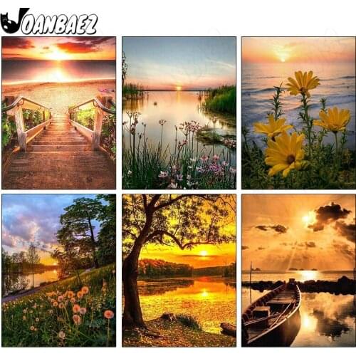 Diamond Painting Natural Scenery Cross Stitch Kit Riverside 5D Diy Mosaic Digital Rhinestone Sunset Embroidery Home Decoration