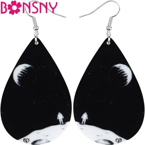 Bonsny Acrylic Teardrop outer space Planet Astronaut Earrings Drop Dangle Jewelry For Women Girl Teen Kid Charms Decoration Gift