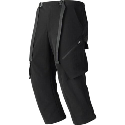 WHYWORKS 2021SS Mens Techwear Streatwear Wide Leg Cargo Pants Black Oversized Trousers Harajuku Fashion