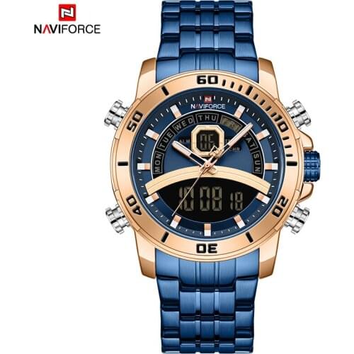 Top Brand NAVIFORCE Rose Glod Blue Men’s Watches Casual Military Sports Quartz Chronograph Led Display Waterproof Male Watches