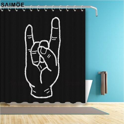 Black White Artificial Bathroom Curtain Rock Gestures Printed Waterproof Shower Curtain Polyester Fabric Bath Curtain Shower Set