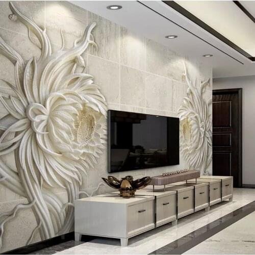 Custom Mural 3D Embossed Sandstone Texture Stone Carving Sunflower Wallpapers For Living Room TV Background Waterproof WallCloth