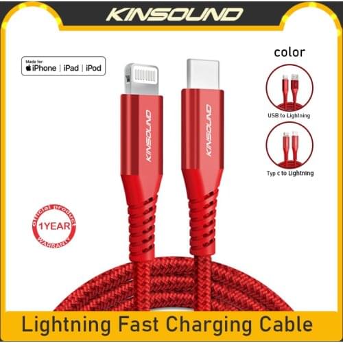 💕100% Authentic💕Kinsound Apple Certified Lightning Cable, USB C to Lightning Fast Charging Cable Data Sync Cable Nylon Braided
