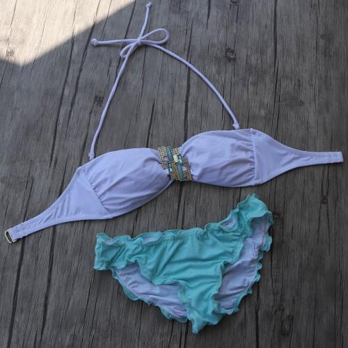 Bikini set White Women Swimsuit Light Blue Biquini Diamond Bathing suits Sexy Secret Bikinis Brazilian Cheeky bottom Swimwear