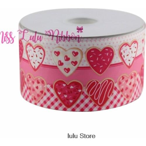 3"75mm pink love heart printed grosgrain ribbon/ fold over elastic ribbon 38mm diy handmade hair bows gift wrap 50 yards 6-75mm