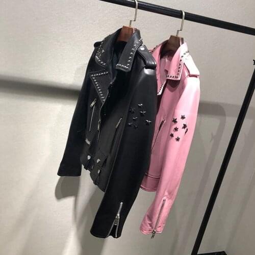 Genuine Mujer Chaqueta Leather Jacket Women Spring Coat Manteau Femme Hiver 2021 Rivet Decoration Real Sheepskin Coats Slim