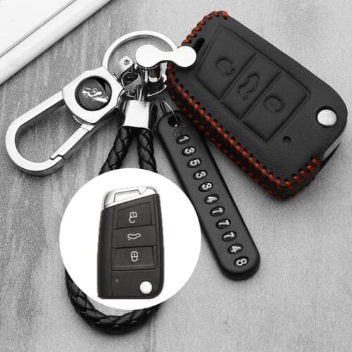 Leather Key Case Cover For Volkswagen VW Golf 7 GTI MK7/POLO 2016 For Skoda Octavia A7 Key Portect Case Bag Car Accessories