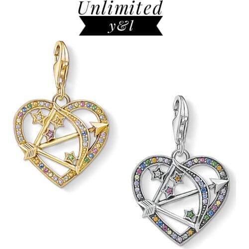 Cupid’s Arrow Heart Charm pendant Gold 925 Sterling Silver Jewelry Star Fit Bracelet Playfully Easy to Fall in Love 2020 New