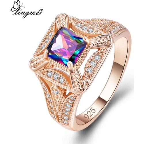 Lingmei New Arrival GoldRing Full Sizes Mysterious & Green Cubic Zirconia Luxury elegant Wedding Women Jewelry Wholesale