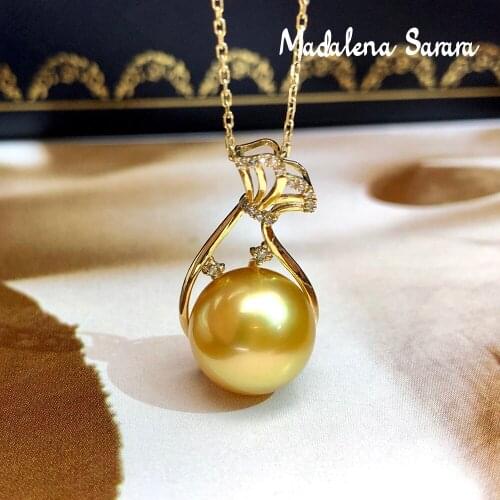 MADALENA SARARA 11mm Saltwater Pearl 18K Gold Pendant Necklace Natural Gold Color Perfectly Round Wallet Style AU750 gold