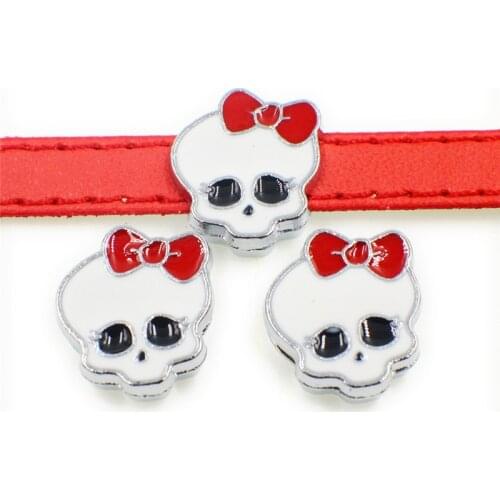 Halloween Fashion Bowknot Skull Slide Charms Alloy Drop Oil Slider Fit For 8mm Bracelet Wristband DIY Jewelry Making 10pcs/lot