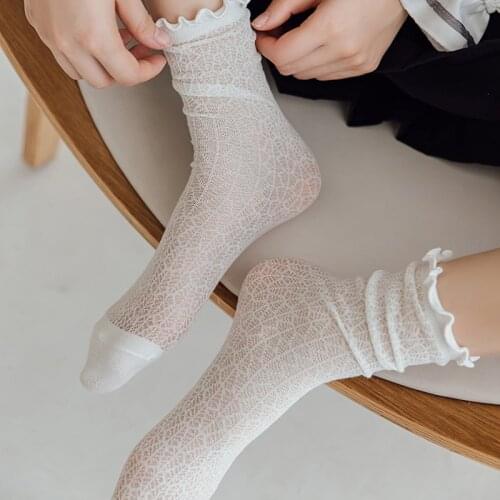 Women Fashion Socks New Spring Summer Long White Retro Lace Cotton Socks Girls Women Casual Sweet Cotton Breathable Socks