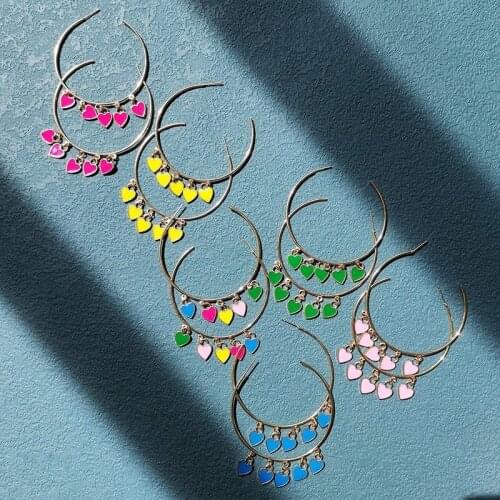 2021 Wholesale New Simple Alloy Love Drop Oil Pendant Hollow Earrings Color Peach Heart Pendant Earrings