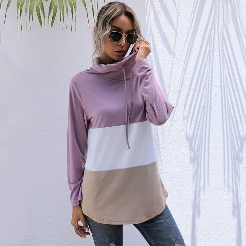 Autumn European and American long-sleeved loose stitching pile collar bottoming sweater womens trend womens clothes