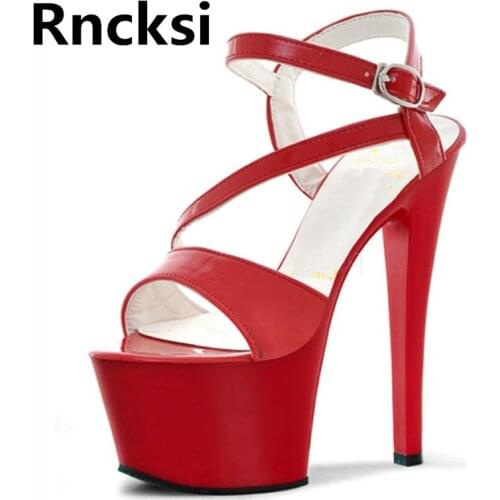 Rncksi RED Women/Girl Sexy 17cm High Heels Sandals Waterproof Platform Sandals Peep Toe Pole Dance Party Dress Sandals
