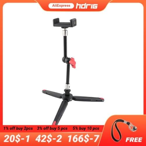 HDRIG Firm Foldable Mini Tabletop Tripod + 11" Magic Arm with 1/4" Threads Double Ball Heads+ Cellphone Clip
