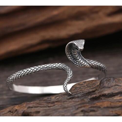 Solid 925 sterling Silver Men Punk Turkish Vintage snake Cobra bracelet bangle perfect gift For Women & Men Jewelry A1916