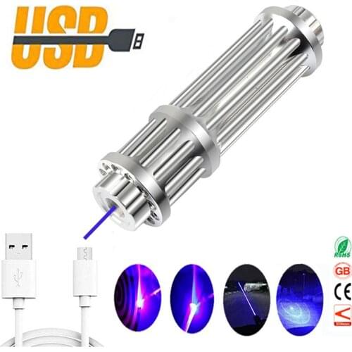 USB Rechargeable Blue Laser pointer Built-in battery High Power Laser Sight Adjustable Focus Lazer Pen laserpointer