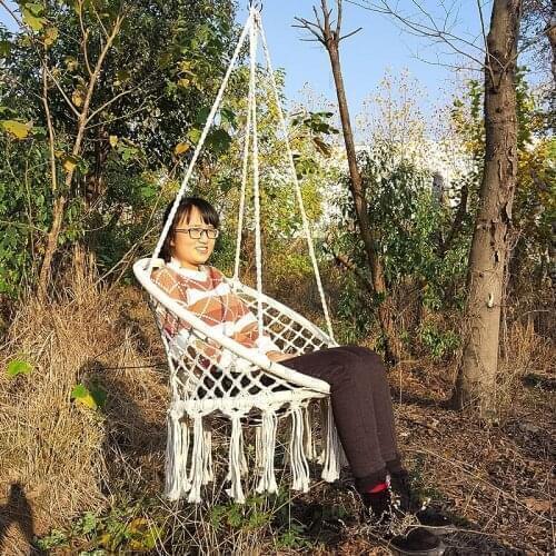 Nordic Handmade Knitted Round Hanging Hammock Outdoor Indoor Dormitory Bedroom Baby Kids Hanging Chair Children Swing Home Decor