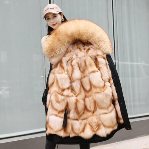 RosEvans Real Fur Coat Winter Women Waterproof Parka 2020 Fashion Detachable Fox Fur Liner Mid-length Fur Jacket Thick Warm Fur