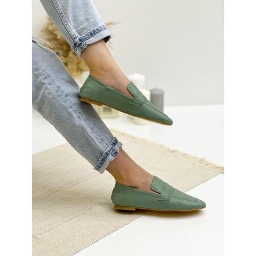 Womens Flat Loafers Trock Detailed Flats Loafers 2021 Spring New Red Square Round Toe Mon-Slip Flat Shoes Women