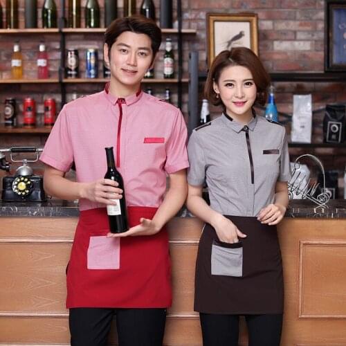 Womens Waitress Work Shirts Short Sleeved Restaurant Cafe Bar Camarero Uniform Hot Pot Shop Catering Waiter Men Overalls H2300