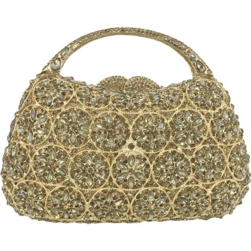 Boutique De FGG Dazzling Snow Hollow Out Women Top-Handle Crystal Evening Bags Wedding Clutch Minaudiere Handbags and Purses