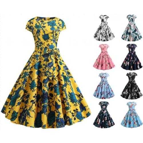 2021 Women Summer Dress Vintage Floral Print Rockabilly Dress Robe Femme Sundress Vestidos Plus Size Polka Dot Party Dress