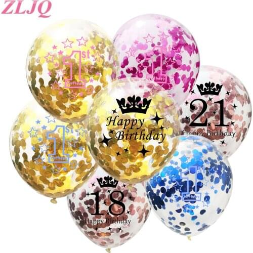 ZLJQ 10pcs Rose Gold 1st 18th 21st 30th 40th 50th Birthday Balloon Gold Confetti Balloon Happy Birthday Party Decorations Adult