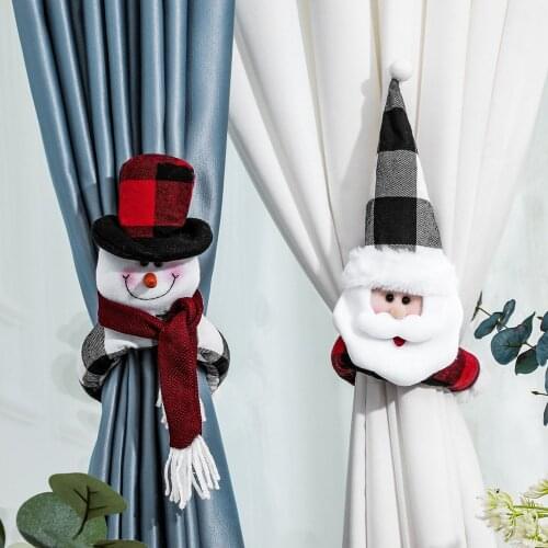 1pcs 2021 Christmas Plaid Curtain Buckle Santa 2022 cute Snowman Merry Christmas Home Decoration