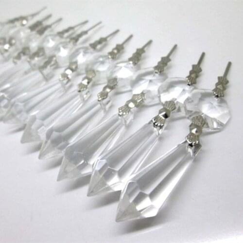 100pcs 72x14mm Clear Glass Icicle Prisms Drop Crystal Chandelier parts pendant With Octagon Bead for wedding decoration