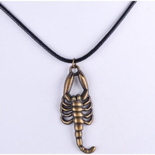 16*42MM Vintage antique bronze metal alloy scorpion pendant necklace women choker wax cord rope necklace jewelry fashion girl