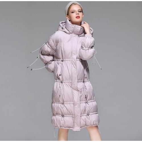 2020 new winter down jacket womens middle long fashion hooded 90 white duck down thickened warm coat