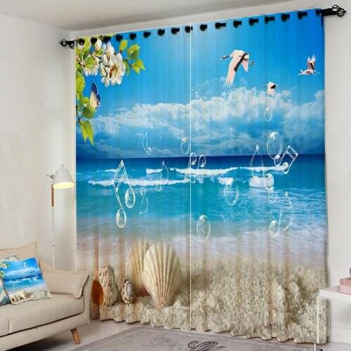 3d Curtains for living room Window Curtain Luxury Blackout Bedroom decorate Cortina Drapes Rideaux Seaside scenery pillowcase