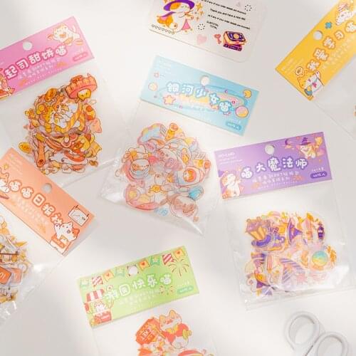 46Pcs Cartoon Animals Kawaii PET Sticker Pack DIY Journal Scrapbooking Decoration Cute Phone Stickers Stationery Supplies