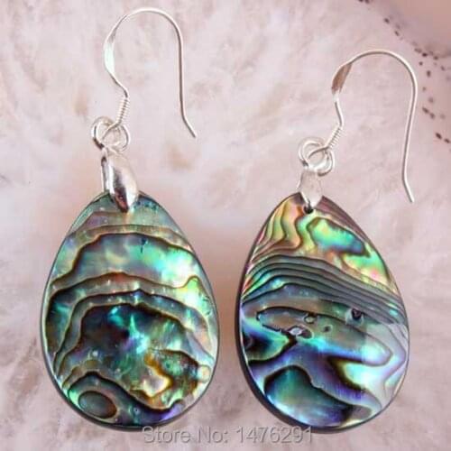 Abalone Shell Teardrop Dangle Earring Silver Plated 1 Pair