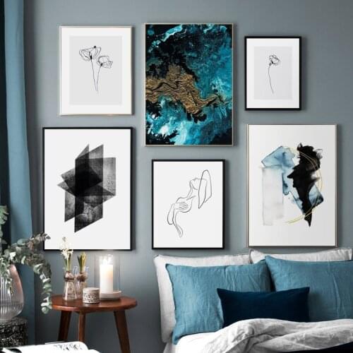 Abstract Landscape Flower Woman Wall Art Canvas Painting Nordic Modern Simple Poster Black and White Pictures for Room Home