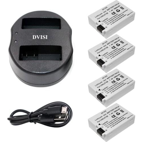4pcs LPE8 LP-E8 Camera Battery with USB Dual Charger for Canon EOS 550D 600D 650D 700D Rebel T2i T3i T4i T5i Kiss X4 X5 X6i X7