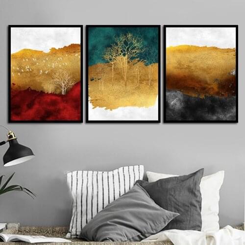 Watercolor Abstract Mountain Tree Bird Nordic Decoration Wall Art Canvas Printed Painting Photo for Living Room Decoration B5298
