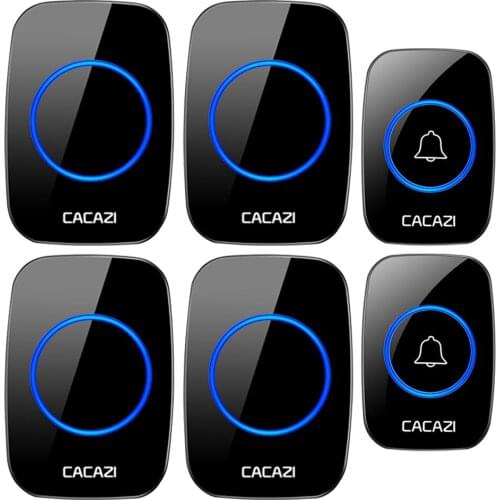 CACAZI Wireless Waterproof Doorbell 300M Range US EU UK Plug Home Intelligent Door Bell 60 chimes 0-110db 2 Button 4 Receiver