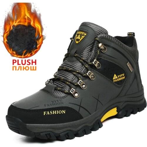 Brand Men Winter Snow Boots Waterproof Leather Sneakers Super Warm Mens Boots Outdoor Male Hiking Boots Work Shoes