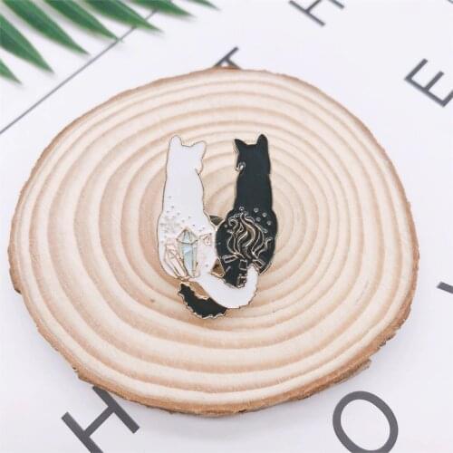 Cartoon Animal Black White Cat Back Enamel Brooch Alloy Badge Denim Clothes Bag Pin Punk Accessories Jewelry Gifts For Friends