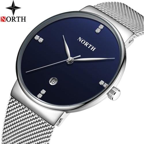 NORTH Luxury Brand Mens Watches Men Fashion Qaurtz Stainless Steel Mesh Waterproof Watches Casual Sport Watch Relogio Masculino