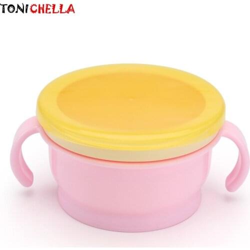 Baby 360 Rotate Spill-Proof Bowl Feeding Food Snack Dishes Tableware Container With Cover & Handle T0352