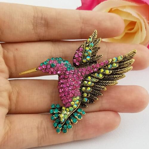 Etro color bird hummingbird polychrome Austrian crystal brooch jewelry